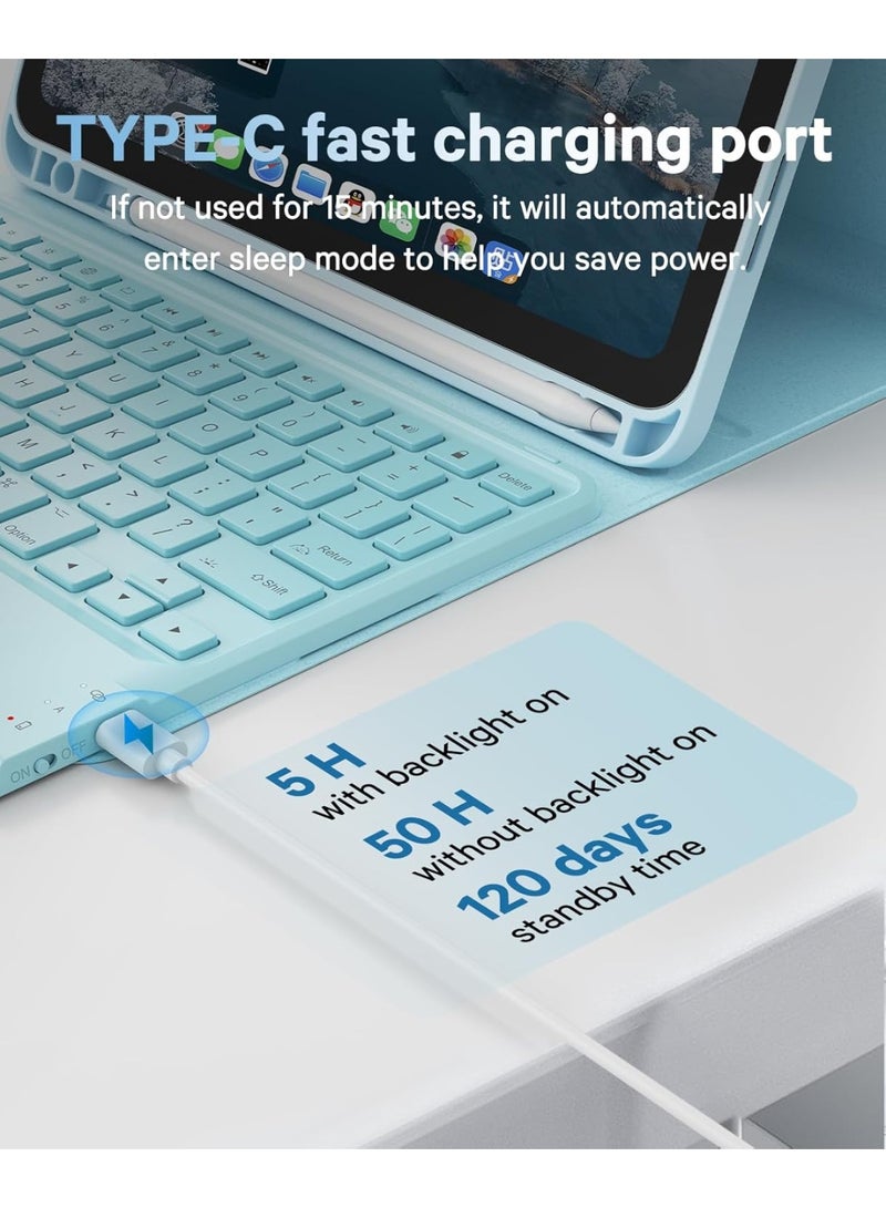 GEBSMY Arabic/English Keyboard Case for iPad (A16) 11th/10th Gen (2025/2022), 7-Color Backlight, Multi-Touch Trackpad, Flip Stand Case with Pencil Holder, 2 Bluetooth Channels - Image 5